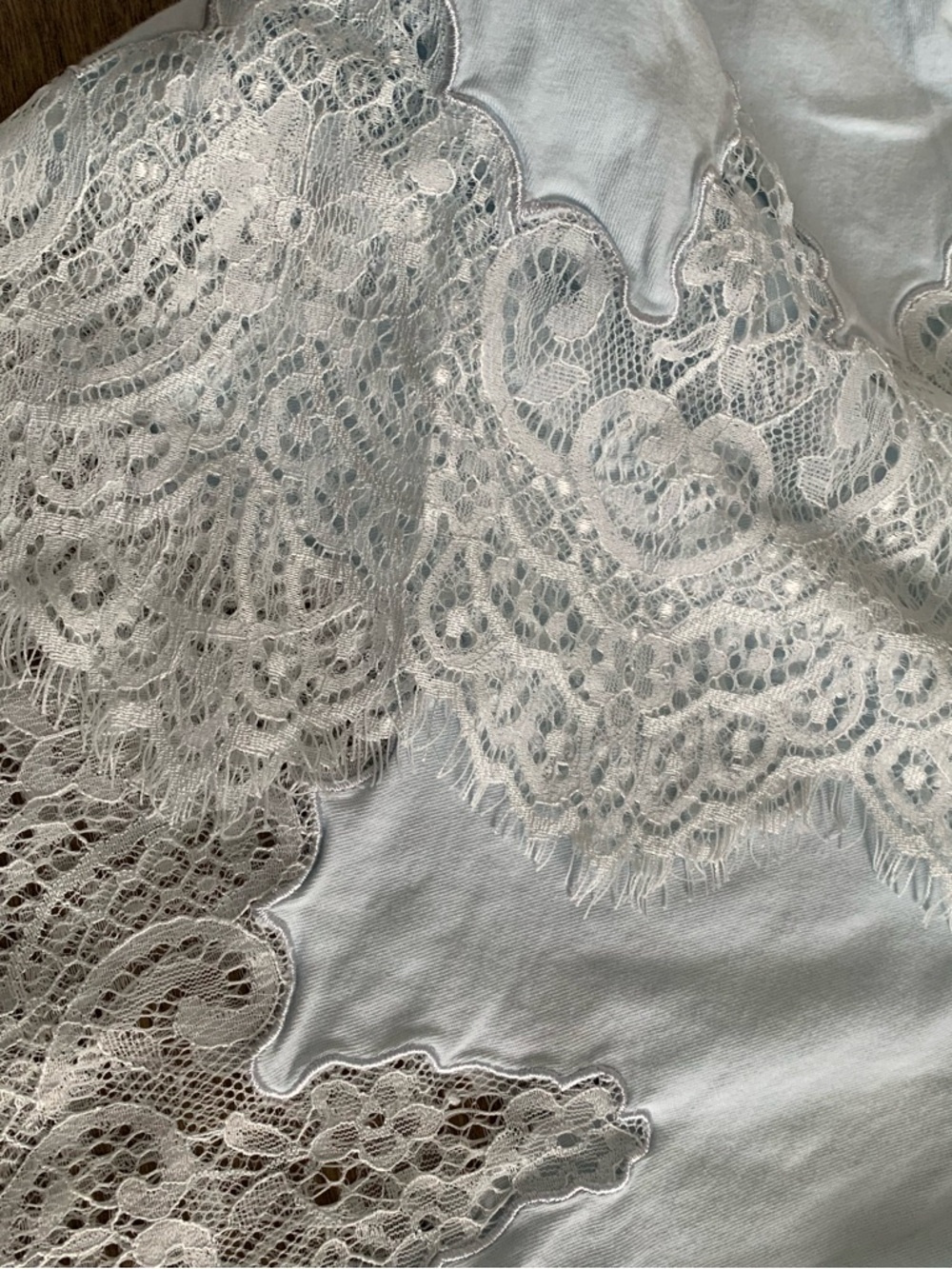 House of Harlow 1960 100% cotton Pale Blue Lace-Hem Short Sleeve Tee size L - Picture 10 of 11